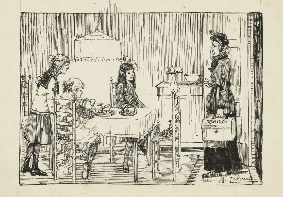 Vrouw Met Een Brooddoos In Een Deuropening Wall Art by F. van Leeuwen - High-Resolution Digital Print