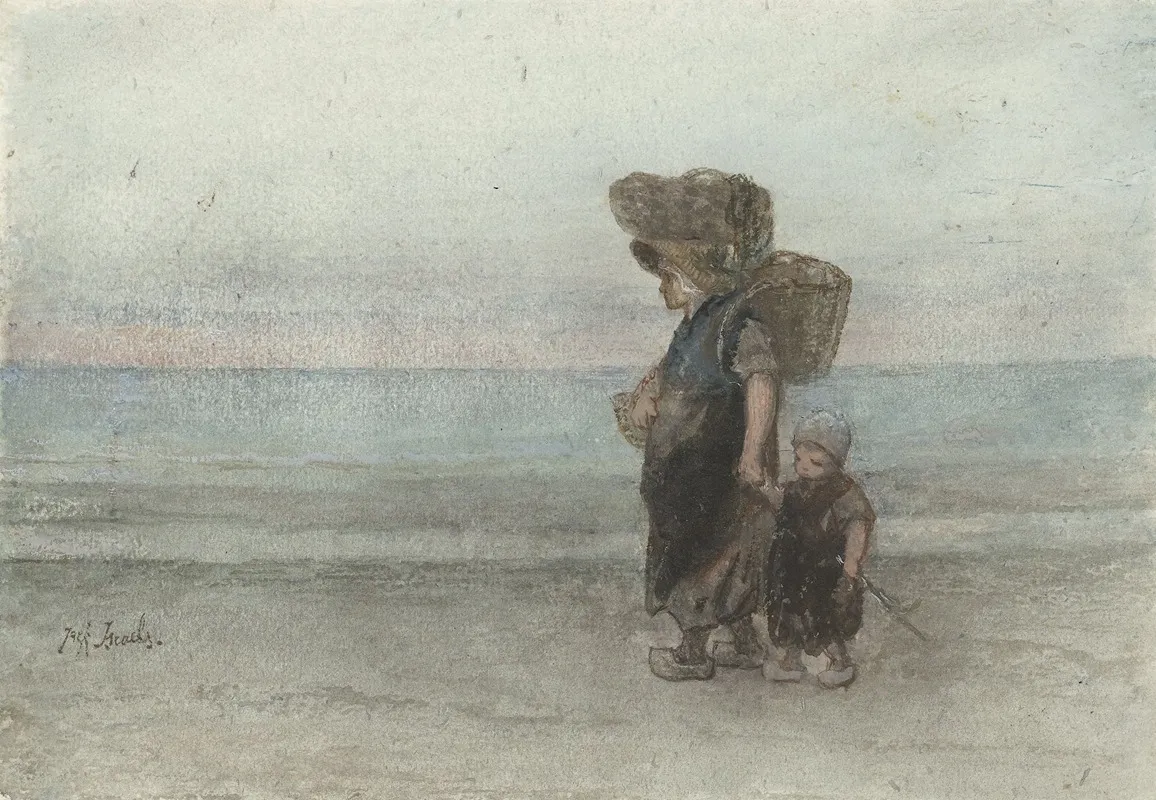 Vrouw Met Kind Lopend Over Het Strand