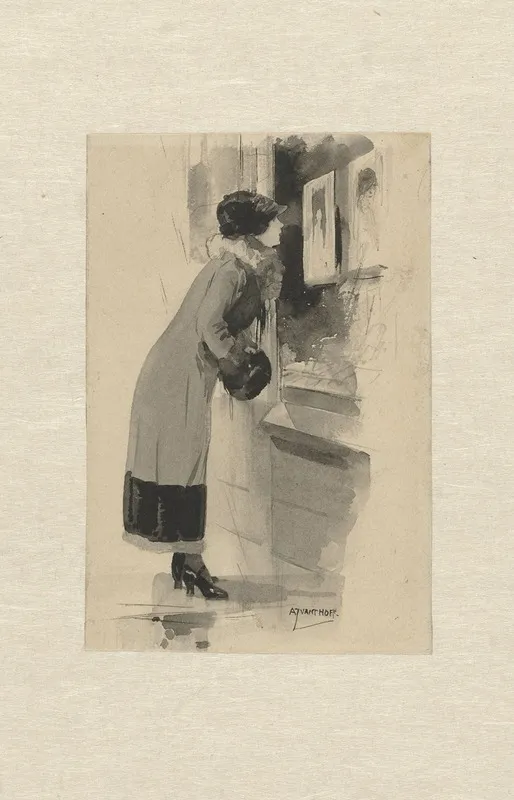 Vrouw Voor Een Etalage Met Prenten En Boeken Wall Art by Adriaan J. van 't Hoff - High-Resolution Digital Print