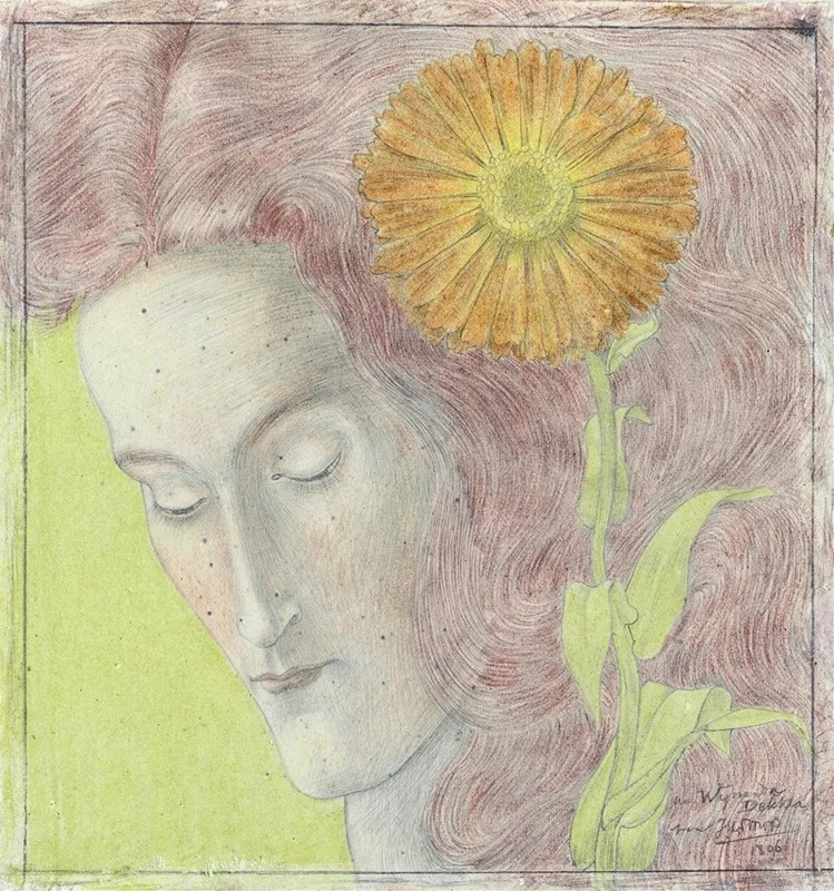 Vrouwenkop Met Rossig Haar En Chrysant Wall Art by Jan Toorop - High-Resolution Digital Print