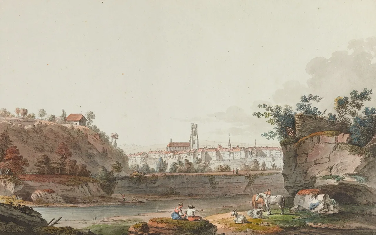 Vue De Fribourg Et De La Sarine Wall Art by Joseph Emmanuel Curty - High-Resolution Digital Print