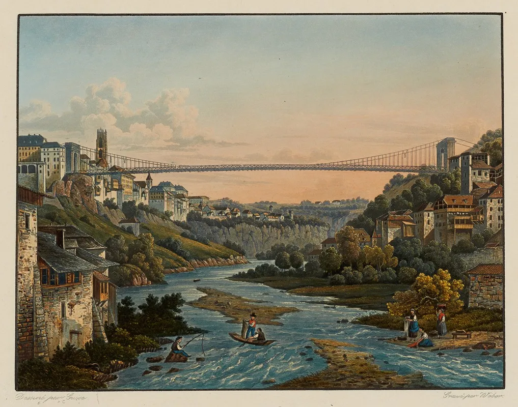 Vue De Fribourg Et Du Pont De Fil En Fer Wall Art by Constantin Guise - High-Resolution Digital Print