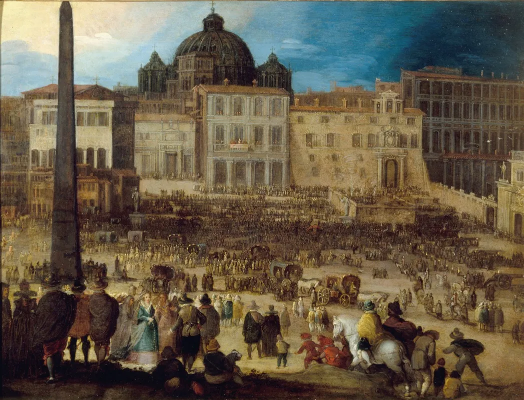 Vue De La Place Saint Pierre A Rome Lors De Lelection Du Pape Clement Viii En 1592