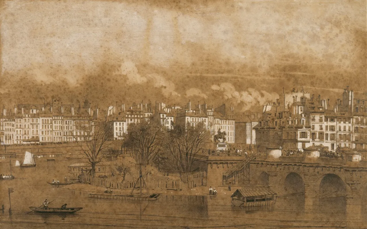 Vue De La Pointe De Lile De La Cite Du Pont Neuf Et Des Quais Du Louvre Et De La Megisserie Wall Art by Louis Bentabole - High-Resolution Digital Print