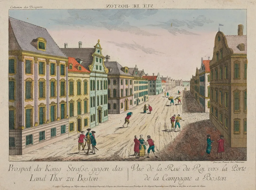 Vue De La Rue Du Roi Vers La Porte De La Campagne A Boston Wall Art by Franz Xaver Habermann - High-Resolution Digital Print