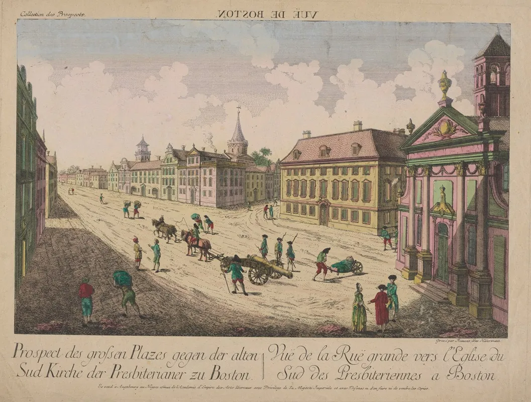 Vue De La Rue Grande Vers Lenglise Du Sud Des Presbiteriennes A Boston Wall Art by Franz Xaver Habermann - High-Resolution Digital Print