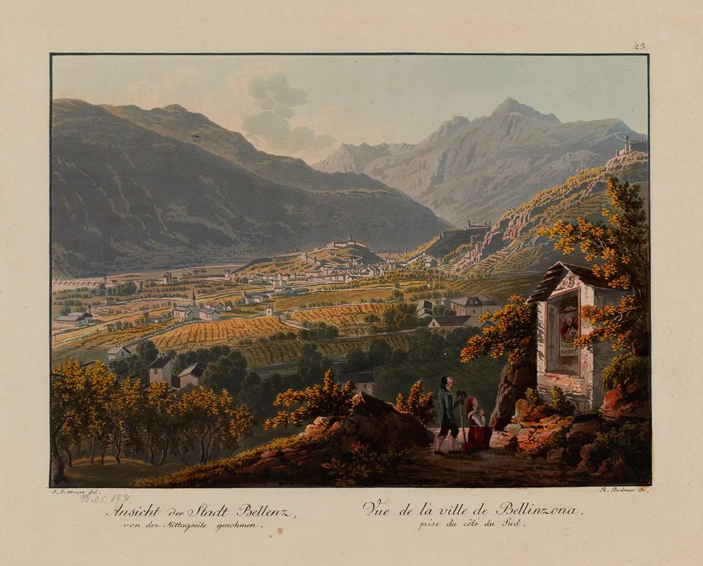 Vue De La Ville De Bellinzona Prise Du Cote Du Sud Wall Art by Johann Jakob Meyer - High-Resolution Digital Print