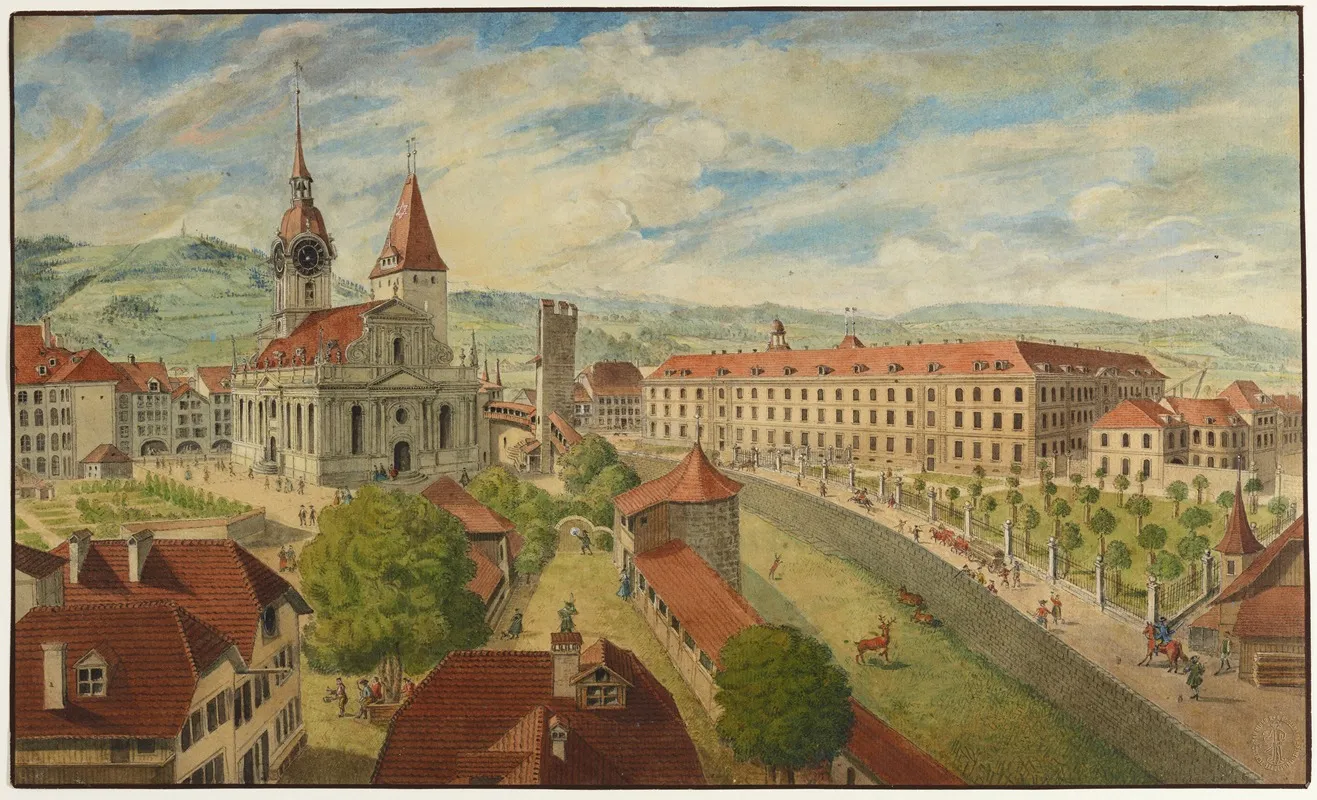 Vue De Leglise Du St Esprit Et Du Grand Hopital A Berne Wall Art by Johann Grimm - High-Resolution Digital Print