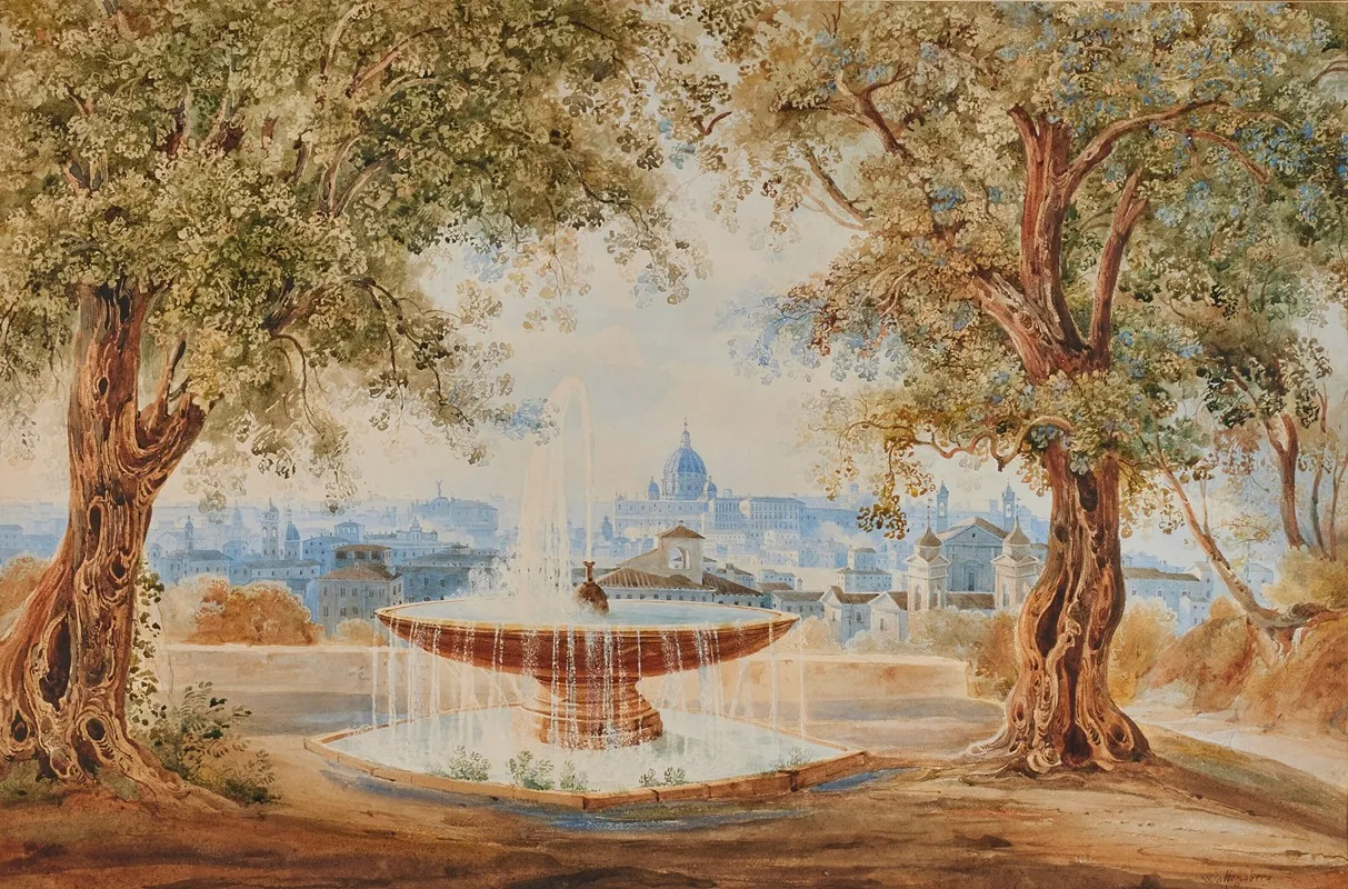 Vue De Rome Depuis Les Hauteurs Avec La Basilique Saint Pierre Wall Art by Johann Jakob Wolfensberger - High-Resolution Digital Print