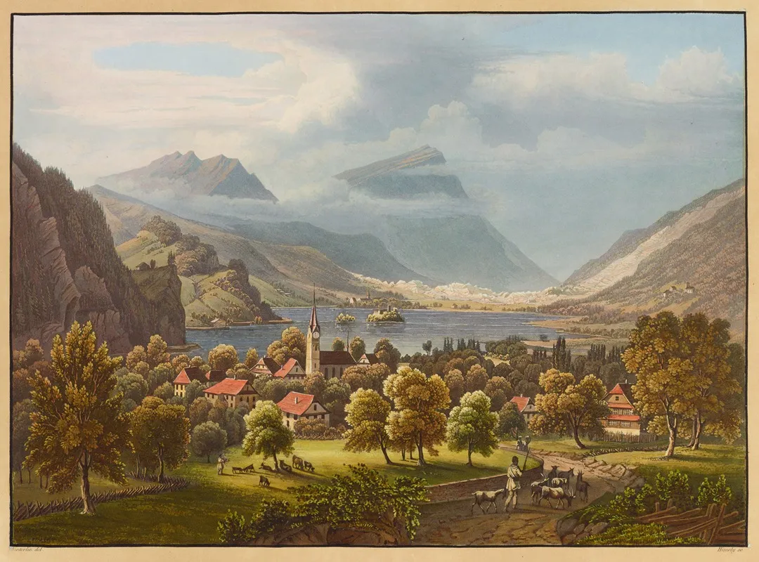 Vue De Sewen Et Du Lac De Lowerz Wall Art by Anton Winterlin - High-Resolution Digital Print