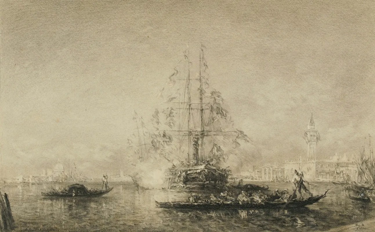 Vue De Venise Dapres Ziem Wall Art by Alfred-Louis Brunet-Debaines - High-Resolution Digital Print