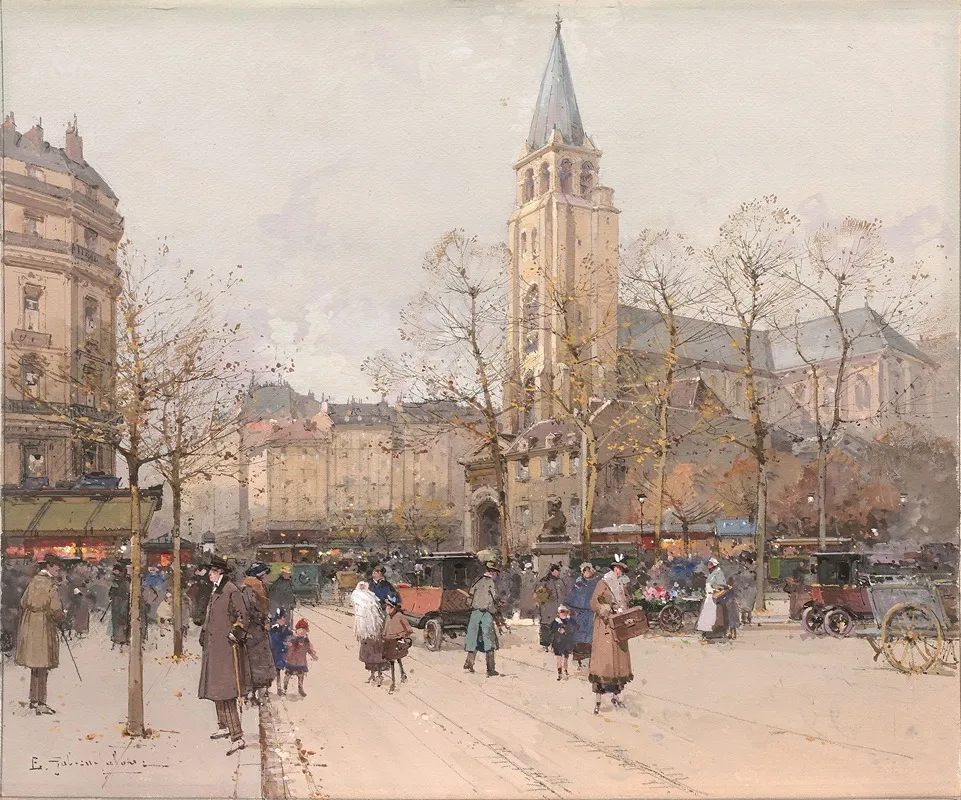 Vue Des Boulevards A Saint Germain Des Pres Wall Art by Eugène Galien-Laloue - Canvas Print