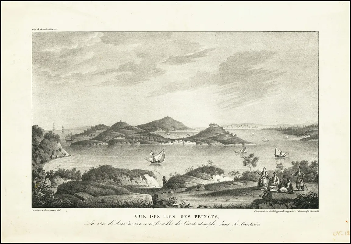 Vue Des Iles Des Princes La Cote Dasie A Droite Et La Ville De Constantinople Dans Le Lointain