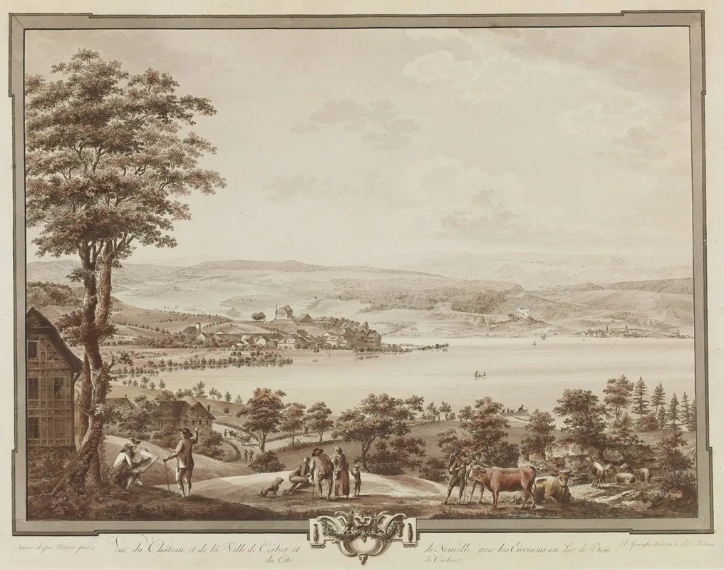 Vue Du Chateau Et De La Ville De Cerlier Et De Neuville Avec Les Environs Au Lac De Bienne 2