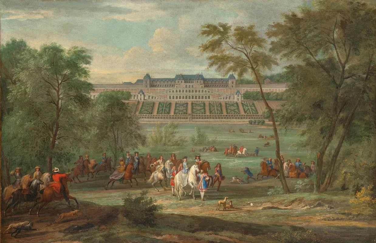 Vue Du Chateau Neuf De Saint Germain En Laye Avec Le Depart Pour La Chasse Wall Art by Pierre-Denis Martin - High-Resolution Digital Print