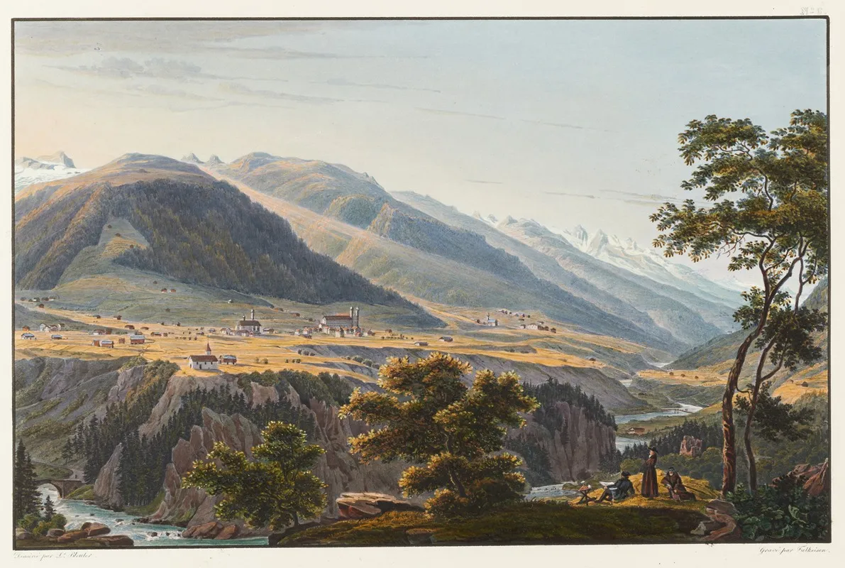 Vue Du Couvent De Dissentis Et De Ses Environs Prise Pres De La Reunion De Deux Bras Du Rhin Superieur Et Celui Du Milieu