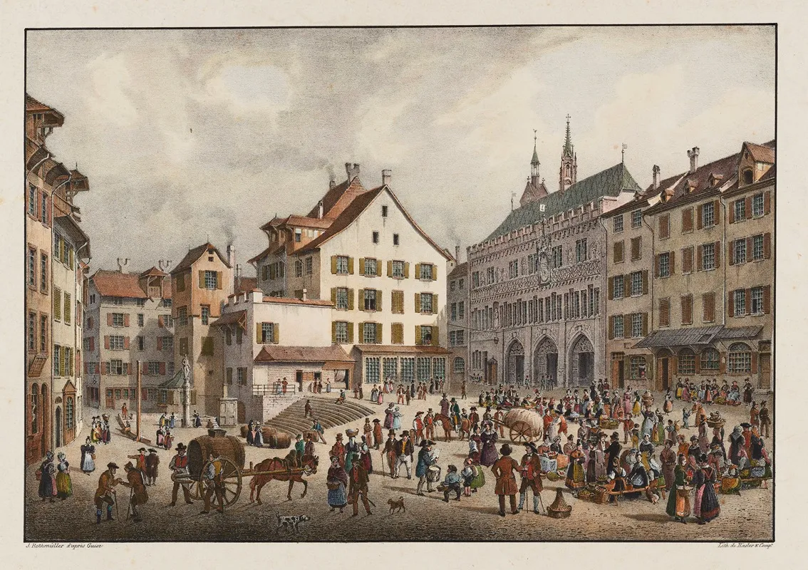 Vue Du Marche De La Maison De Ville A Basle Wall Art by Constantin Guise - High-Resolution Digital Print
