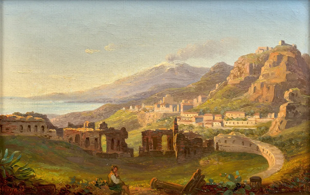 Vue Du Theatre De Taormine Avec Letna En Arriere Plan