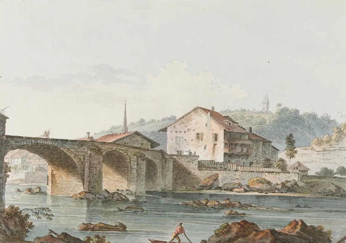 Vue Dun Pont A Fribourg Wall Art by Joseph Emmanuel Curty - High-Resolution Digital Print