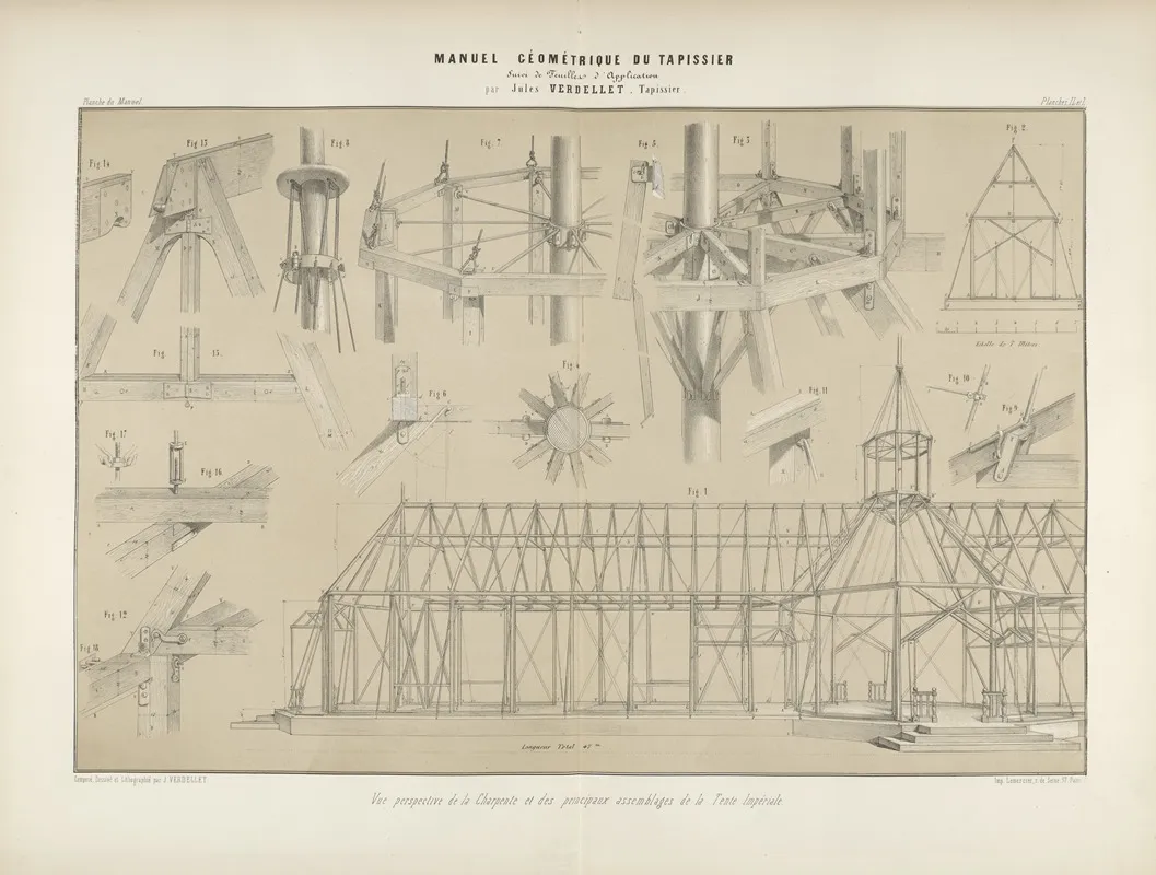 Vue Perspective Del Charpente Et Des Principaux Assemblages De La Tente Imperiale Wall Art by Jules Verdellet - High-Resolution Digital Print