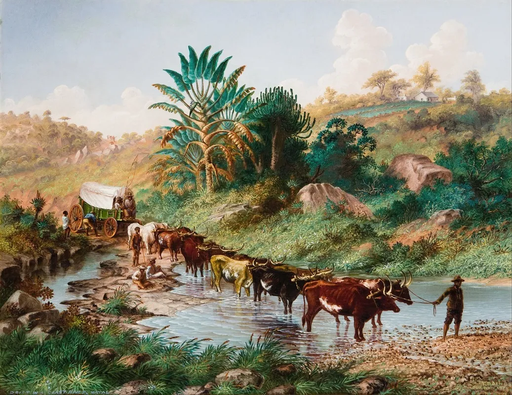 Wagon Crossing A Drift Natal Wall Art by Thomas Baines - High-Resolution Digital Print
