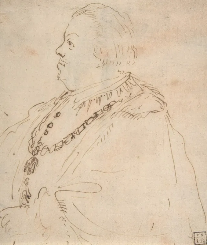 Waist Length Portrait Of A Man Wearing The Order Of The Golden Fleece In Profile Facing Left Wall Art by Guercino - High-Resolution Digital Print