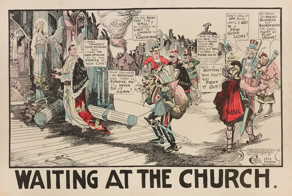 Waiting At The Church Wall Art by Carey Cartoon Service - High-Resolution Digital Print