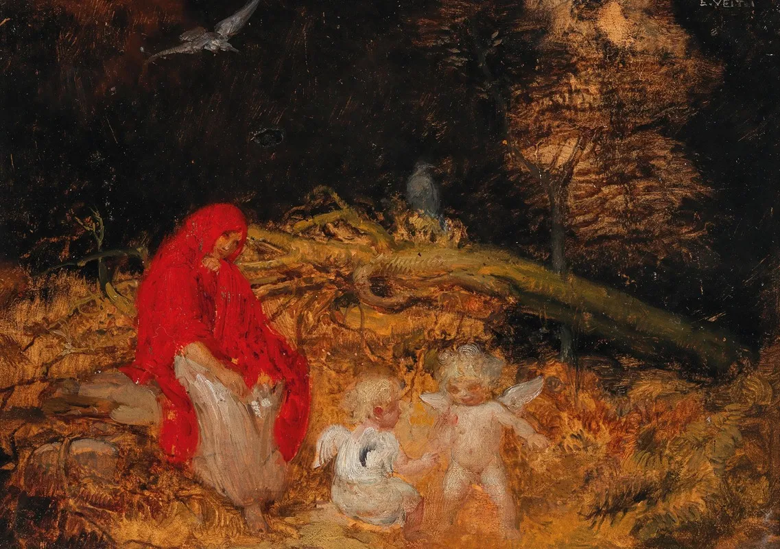 Waldfrau Und Amoretten Wall Art by Eduard Veith - High-Resolution Digital Print