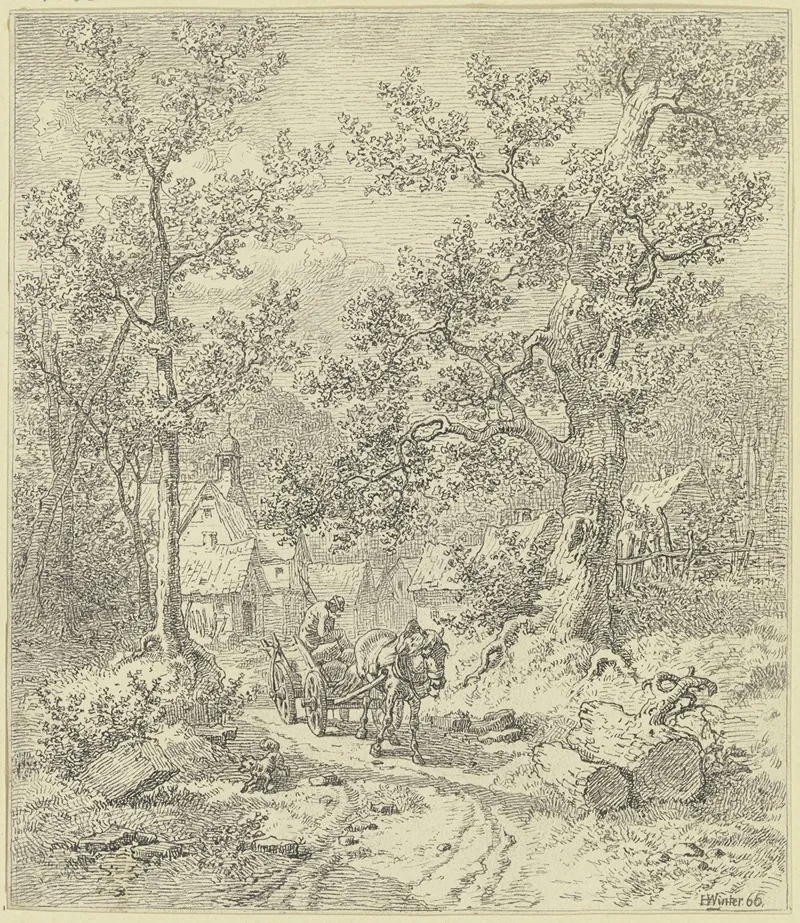 Waldinneres Mit Bauer Auf Fuhrwerk Wall Art by Heinrich Winter - High-Resolution Digital Print