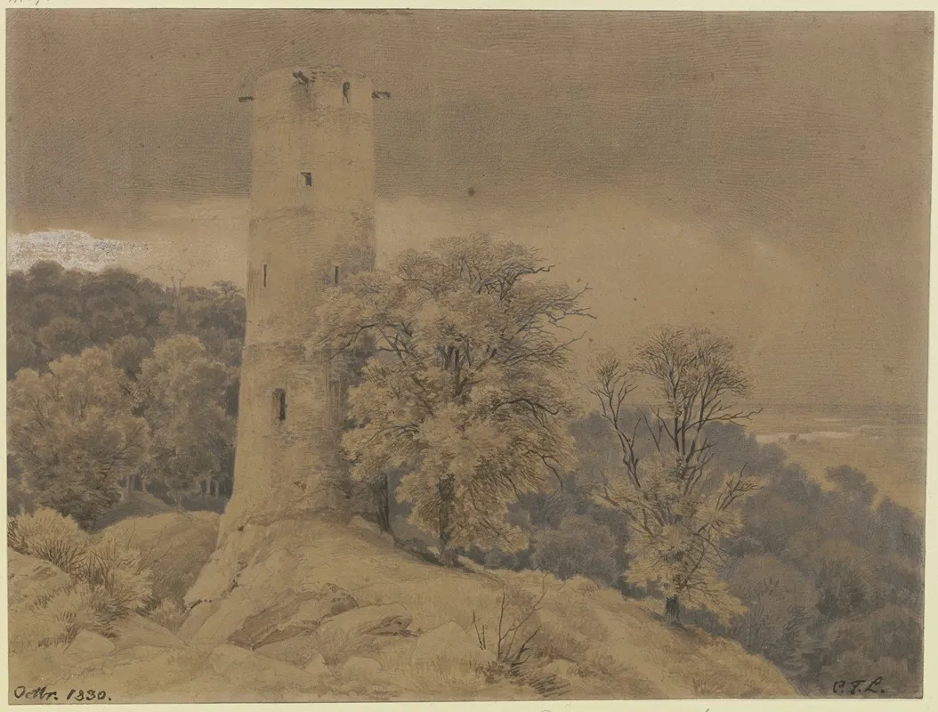 Waldlandschaft Mit Wartturm Wall Art by Karl Friedrich Lessing - High-Resolution Digital Print