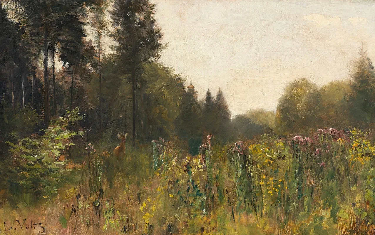 Waldlichtung Mit Reh Wall Art by Ludwig Gustav Voltz - High-Resolution Digital Print