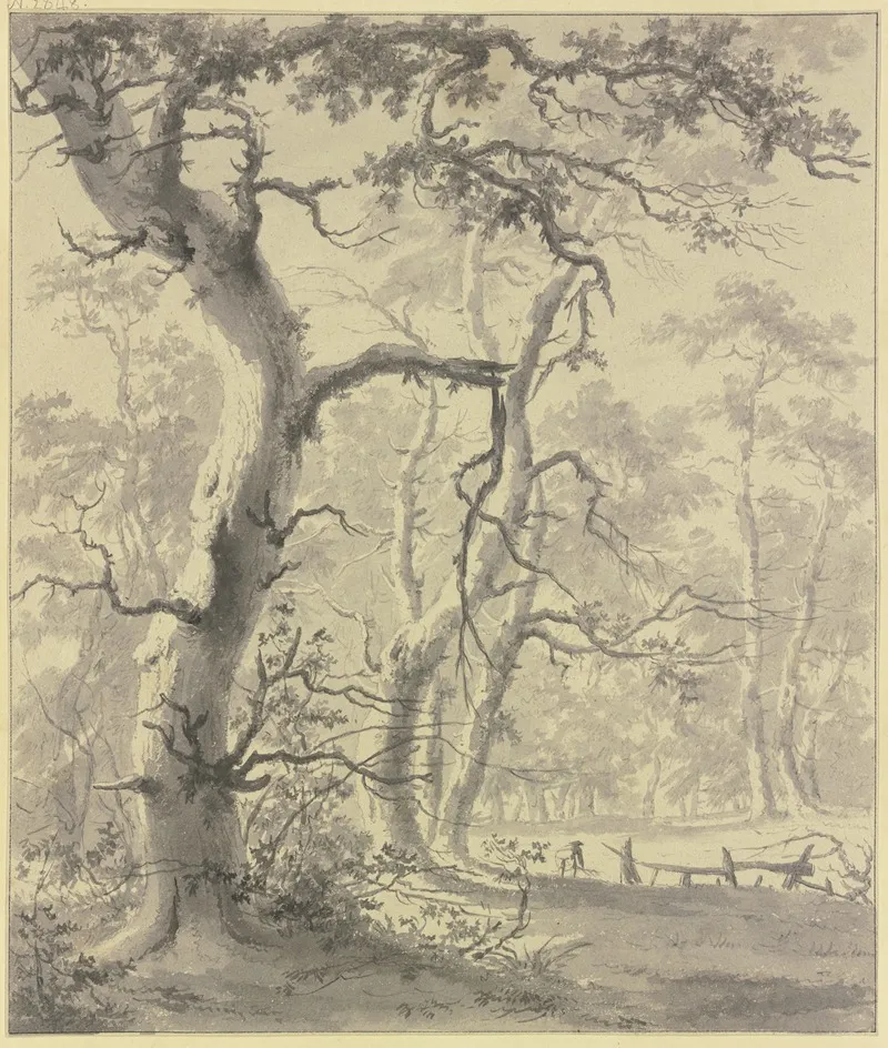 Waldpartie Auf Einer Lichtung An Einem Zaun Liest Ein Mann Mit Reisig Auf Wall Art by Paulus van Liender - High-Resolution Digital Print