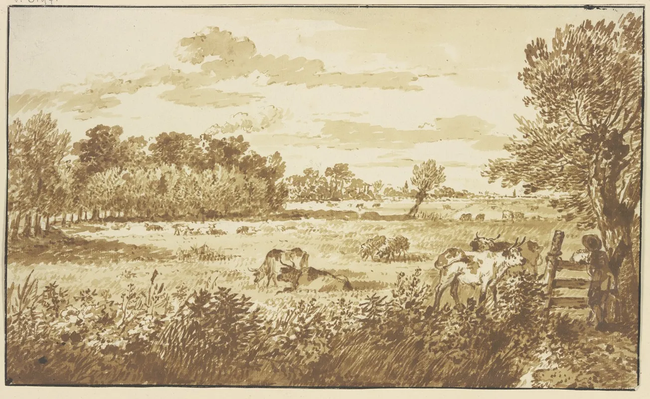 Waldwiese Mit Vieh Rechts Am Zaun Der Hirte Wall Art by Gerard van Nijmegen - High-Resolution Digital Print