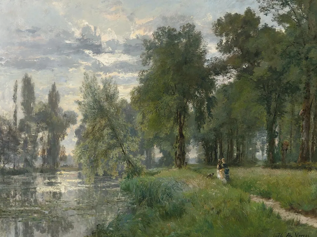 Walking By The River Wall Art by Alexandre René Veron - High-Resolution Digital Print
