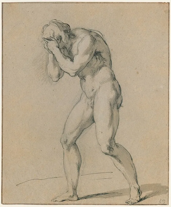 Walking Nude Man Covering His Face