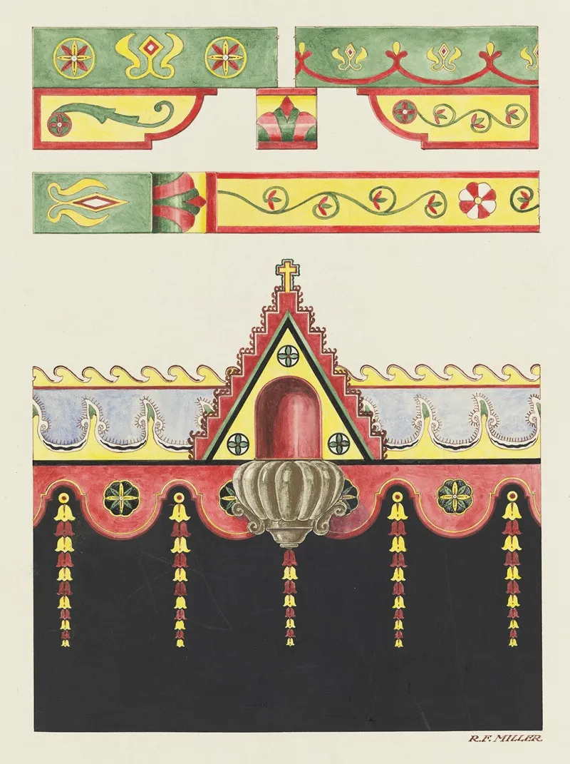 Wall And Ceiling Decorations And Holy Water Font Restoration Drawing