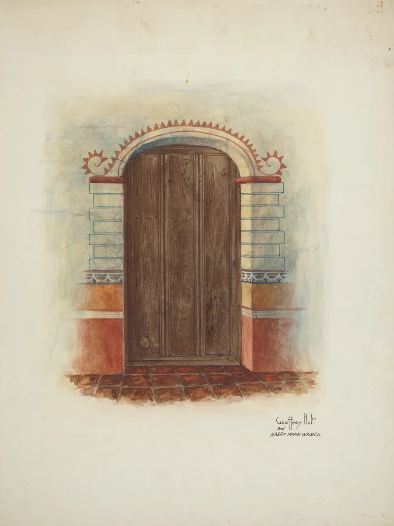 Wall Painting And Door Interior Wall Art by Geoffrey Holt and Harry Mann Waddell - High-Resolution Digital Print