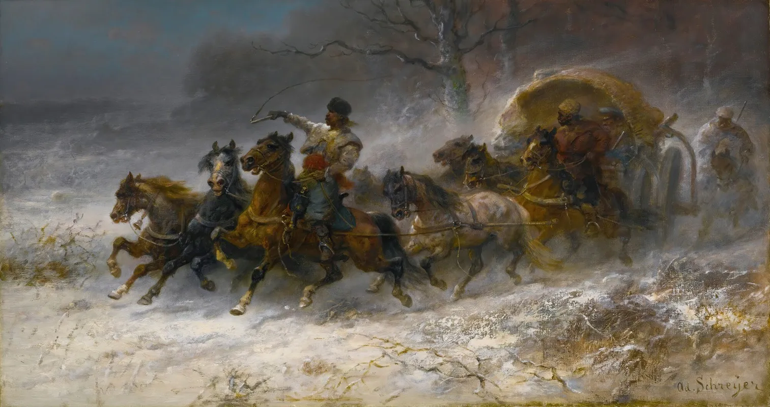 Wallachians On The Move In A Winter Landscape Wall Art by Adolf Schreyer - High-Resolution Digital Print