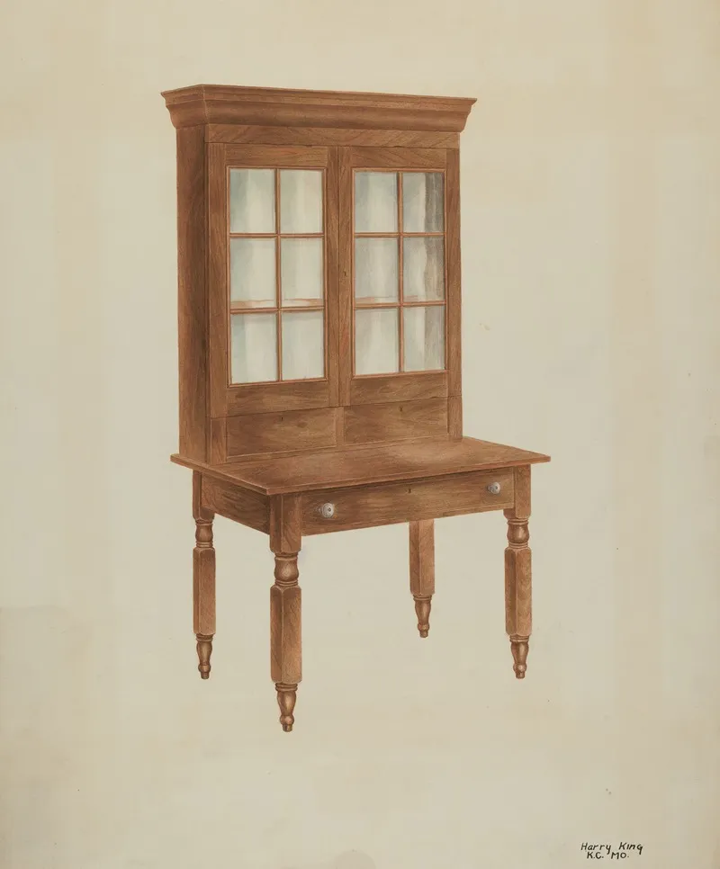Walnut Desk And Bookcase