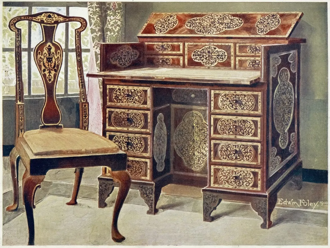Walnut Inlaid Writing Table Wall Art by Edwin Foley - High-Resolution Digital Print