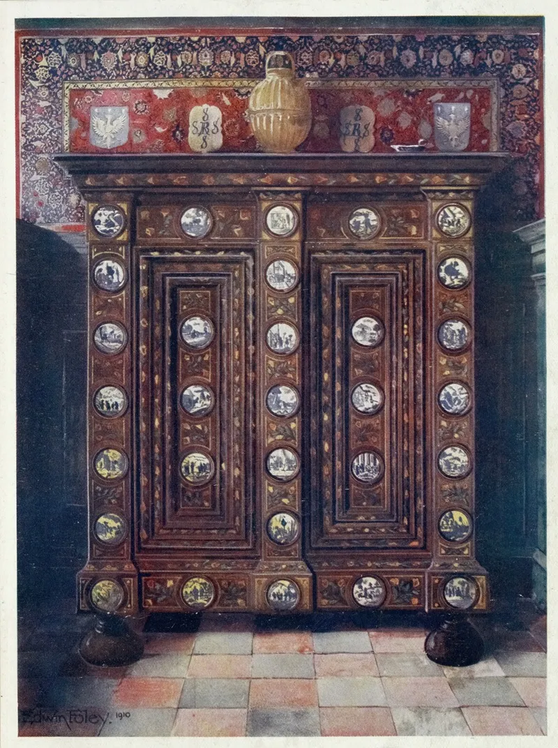 Walnut Kas Inlaid And With Painted Medallions Of Delft Ware Wall Art by Edwin Foley - High-Resolution Digital Print