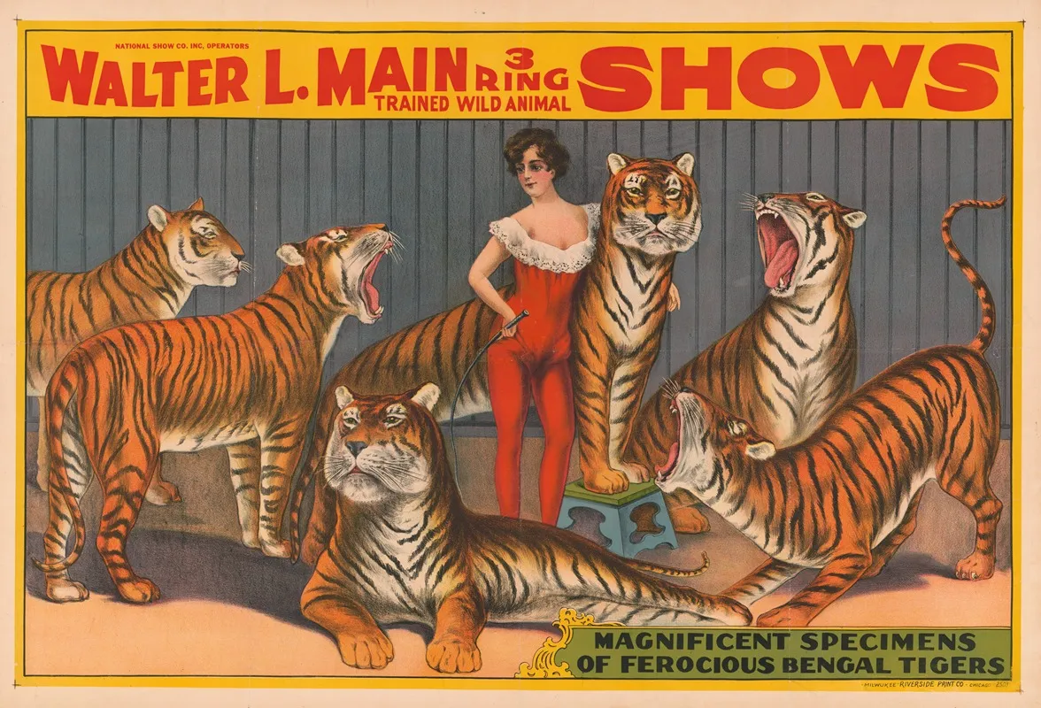 Walter L Main 3 Ring Trained Wild Animal Shows Wall Art by Riverside Printing Co. - High-Resolution Digital Print