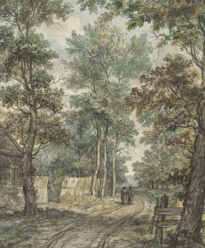 Wandelaars Op Een Bosweg Bij Heemstede
