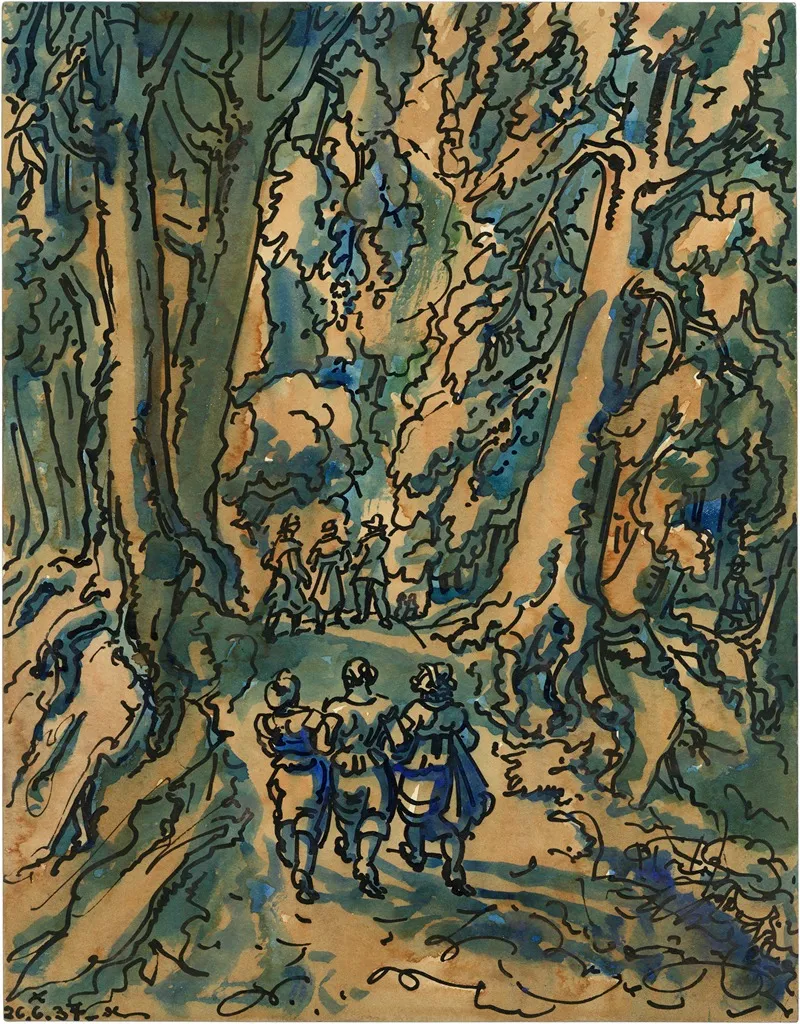 Wandelend Gezelschap In Een Bos Wall Art by Alfred Ost - High-Resolution Digital Print