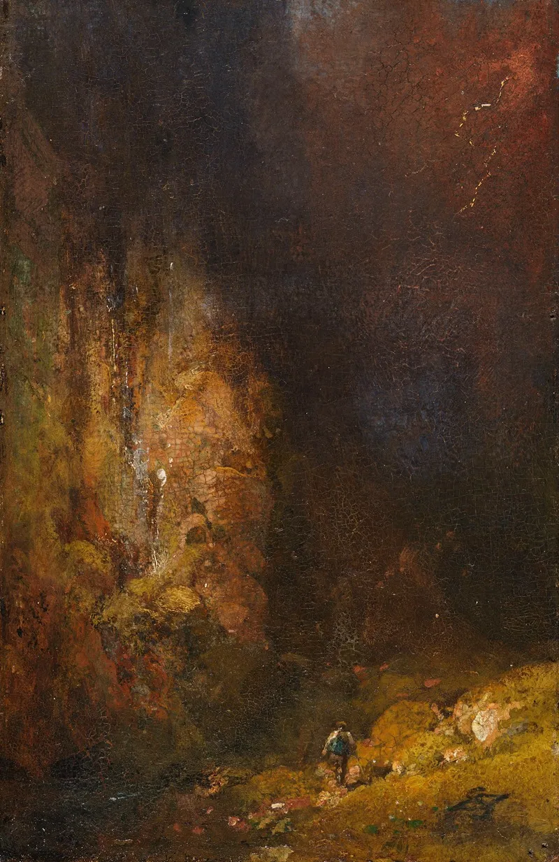 Wanderer In Der Gebirgsschlucht Bei Gewitter Wall Art by Carl Spitzweg - High-Resolution Digital Print