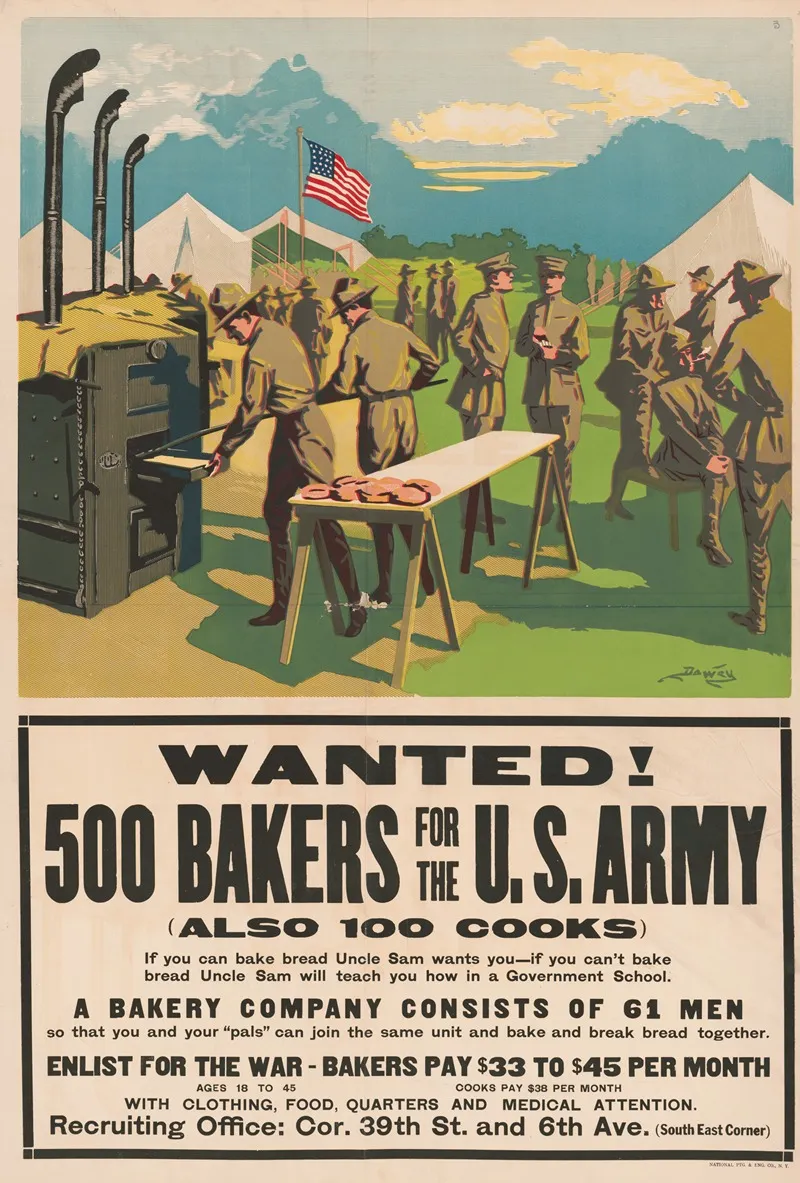 Wanted 500 Bakers For The U S Army Also 100 Cooks Wall Art by Anonymous - High-Resolution Digital Print