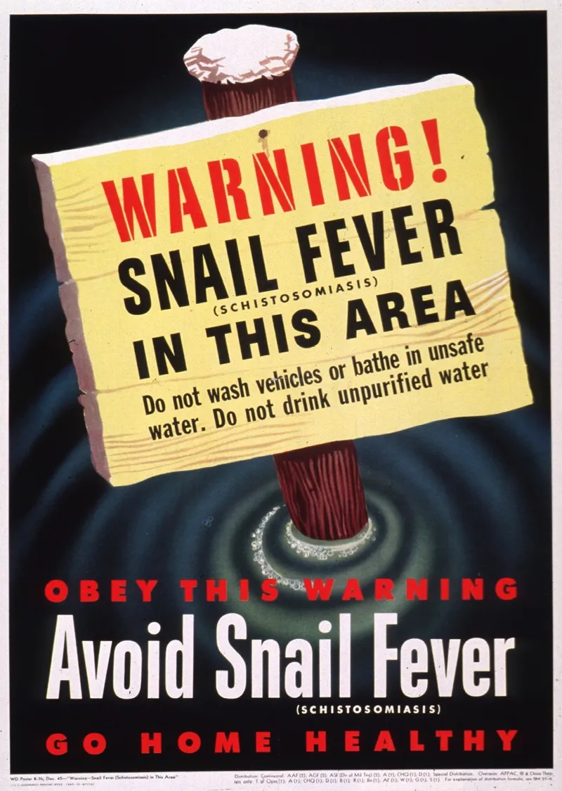 Warning Snail Fever Schistosomiasis In This Area Wall Art by United States War Department - High-Resolution Digital Print