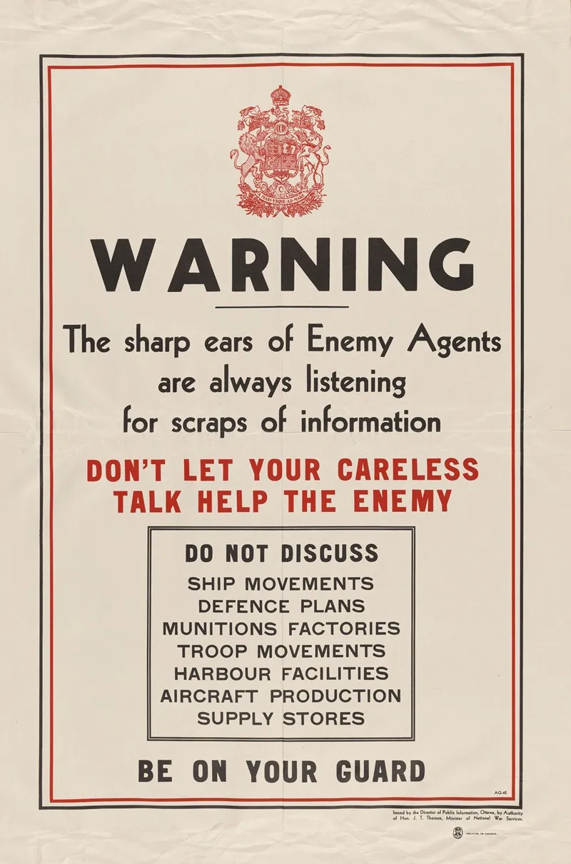 Warning The Sharp Ears Of Enemy Agents Are Always Listening For Scraps Of Information Dont Let Careless Talk Help The Enemy