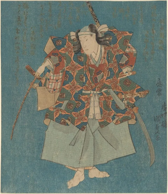 Warrior In Fine Green Blue Red Yellow And Silver Wall Art by Utagawa Kunisada (Toyokuni III) - High-Resolution Digital Print