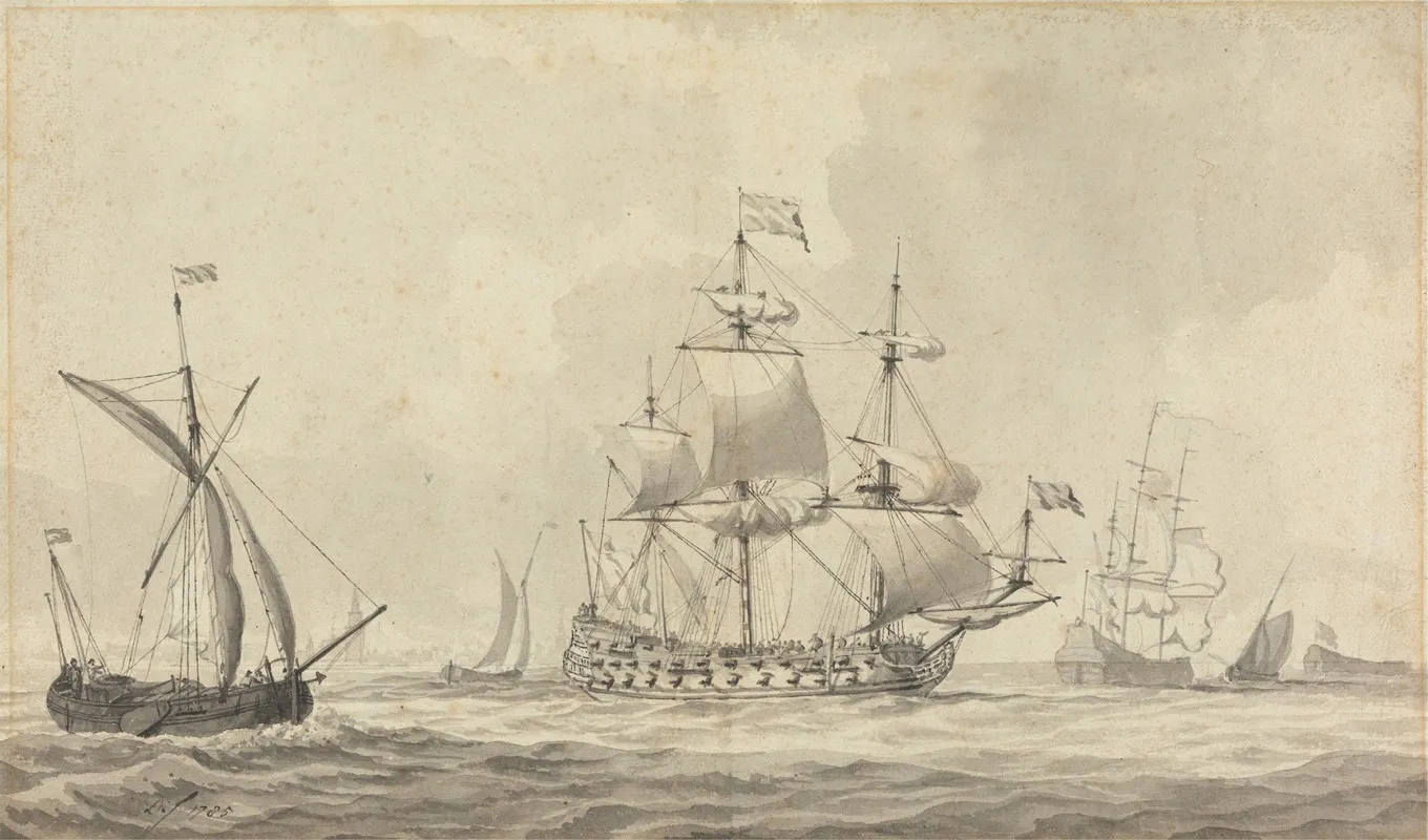 Warships In A Stiff Breeze Off The Dutch Coast